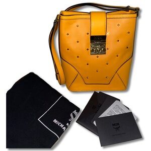 MCM Yellow Claudia Studded Crossbody Bag